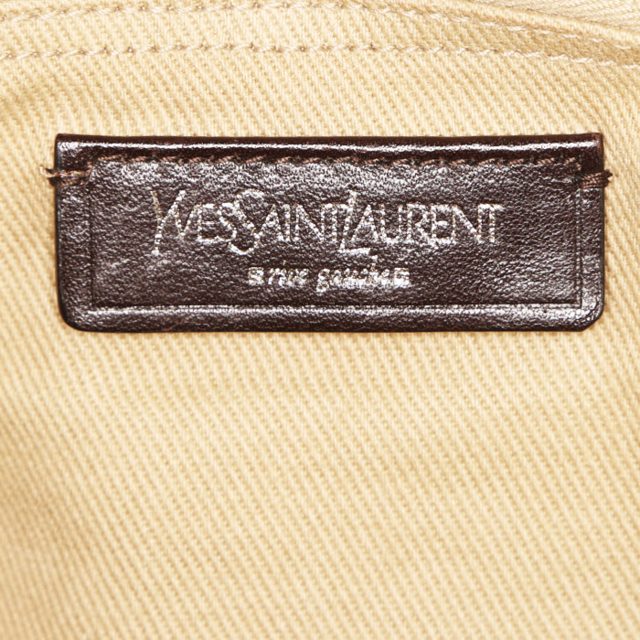 Saint Laurent Muse Two handbag in green leather and beige canvas - Detail D3