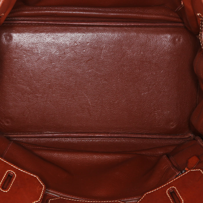 Bolso de mano Hermes Birkin 35 cm en cuero Barenia marrón - Detail D2