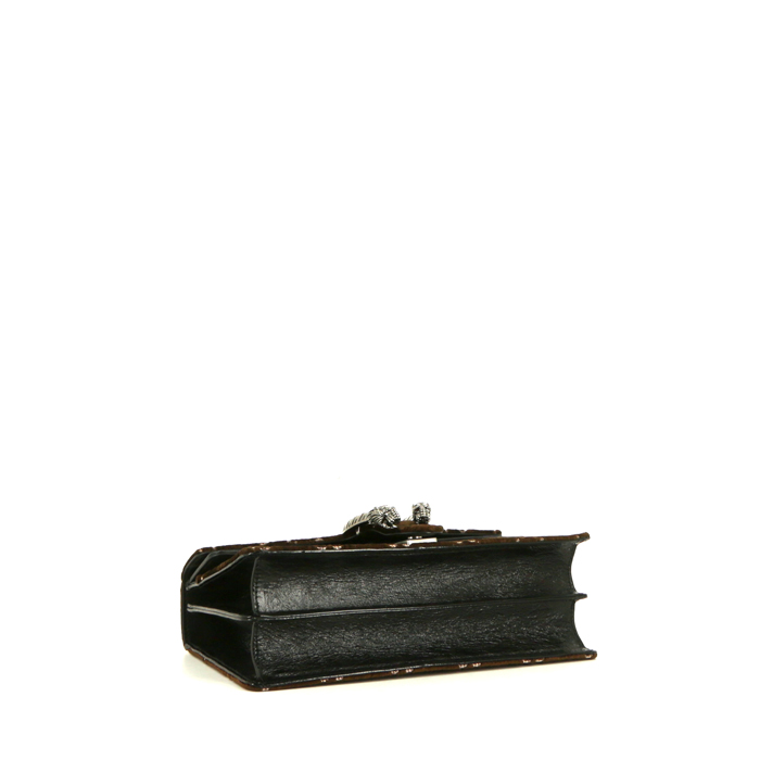 Gucci Dionysus small model handbag in brown velvet and black leather - Detail D5