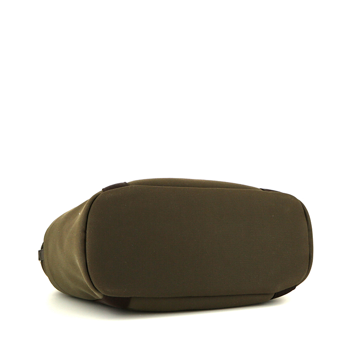 Sac cabas Hermès  Sac de pansage Groom en toile vert-kaki et marron - Detail D5