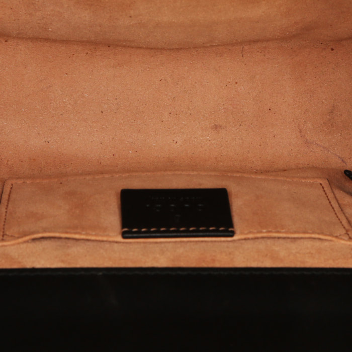 Bolso bandolera Gucci Padlock en lona Monogram marrón y cuero negro - Detail D3