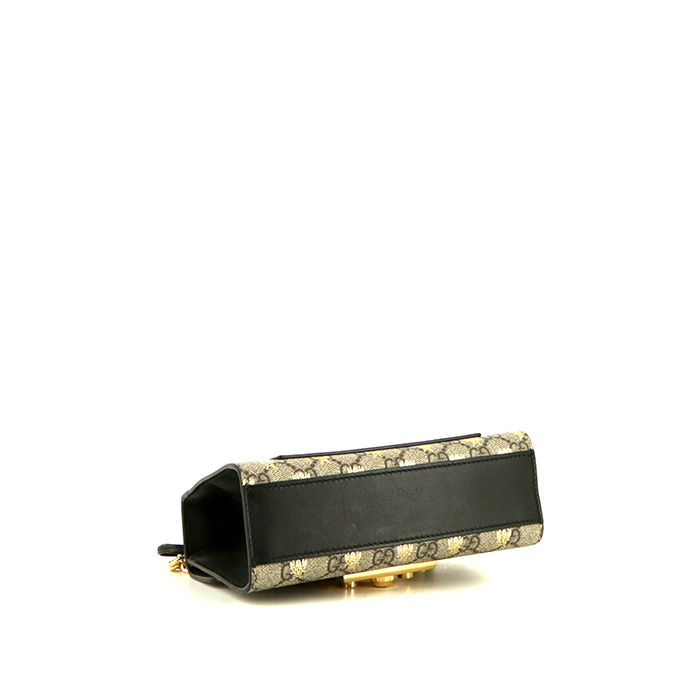 Sac bandoulière Gucci Padlock en toile monogram marron et cuir noir - Detail D5