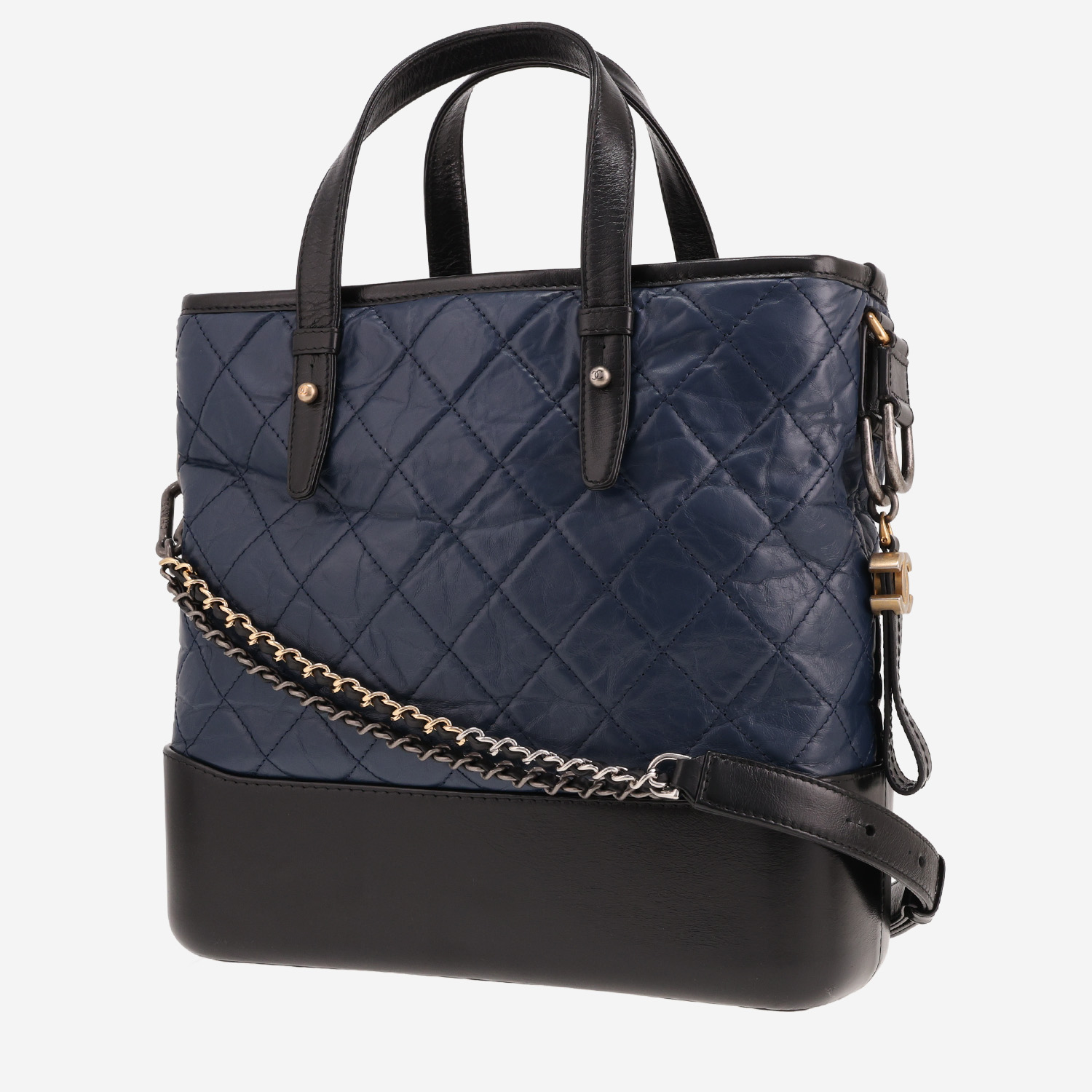 Chanel Gabrielle medium model shoulder bag in navy blue quilted leather and black smooth leather