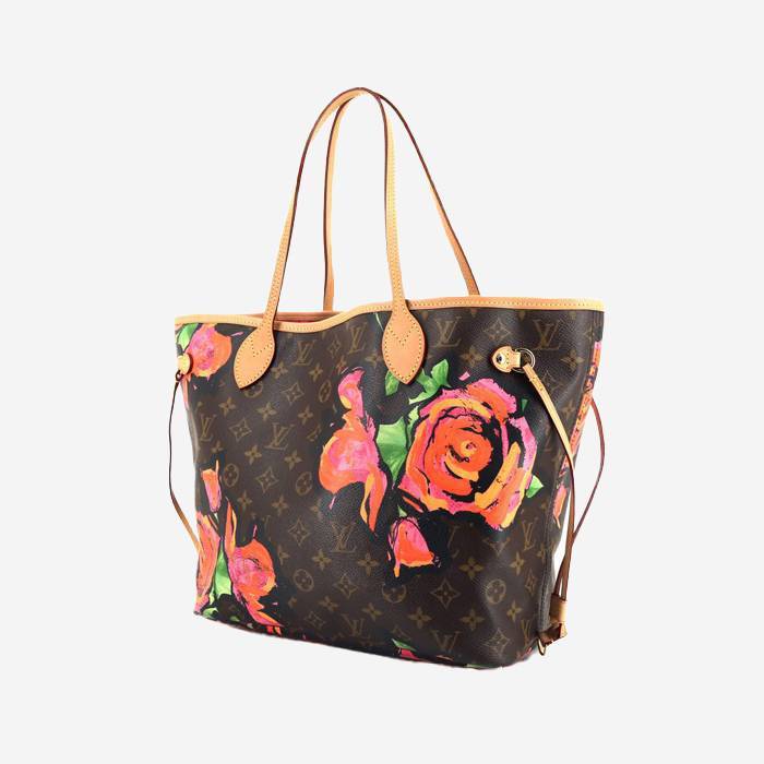 Shopping bag Louis Vuitton Neverfull in tela monogram a fiori e pelle naturale