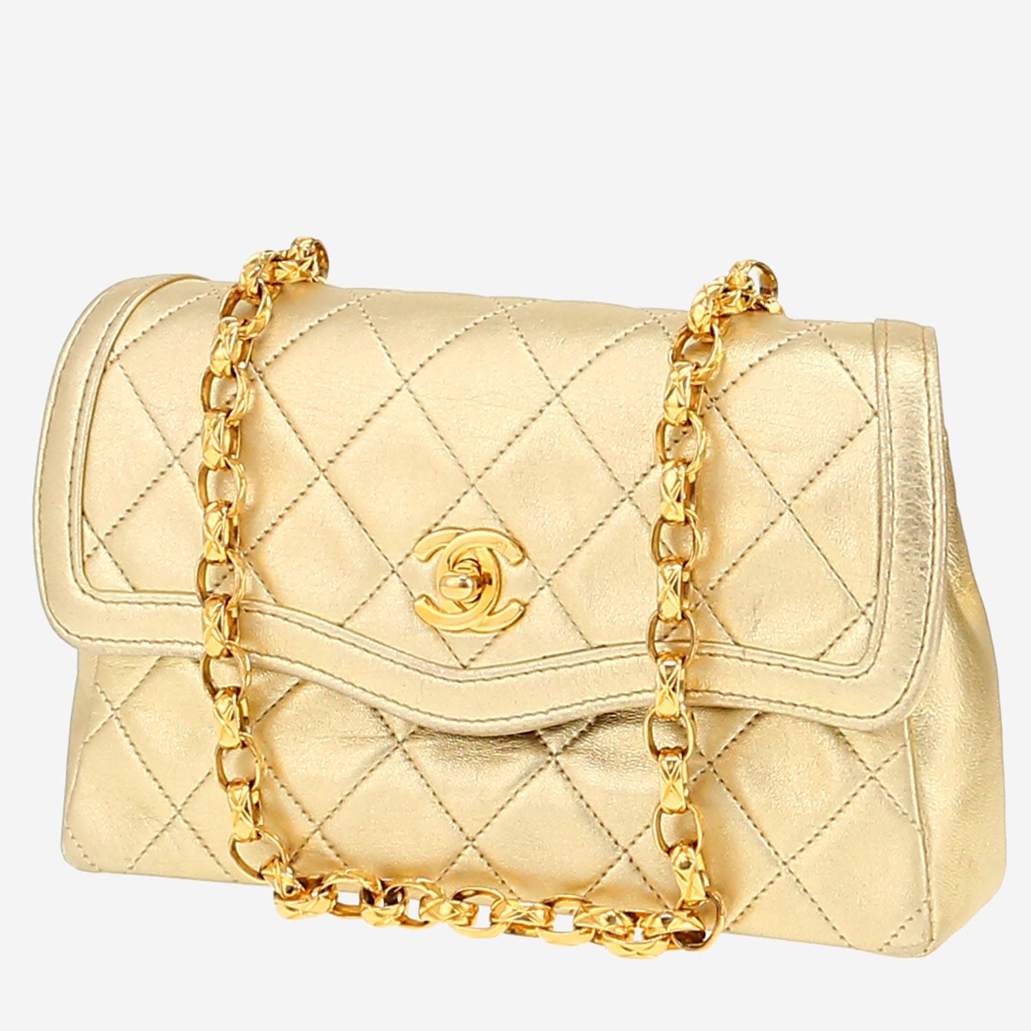 Sac à main Chanel Vintage en cuir matelassé doré