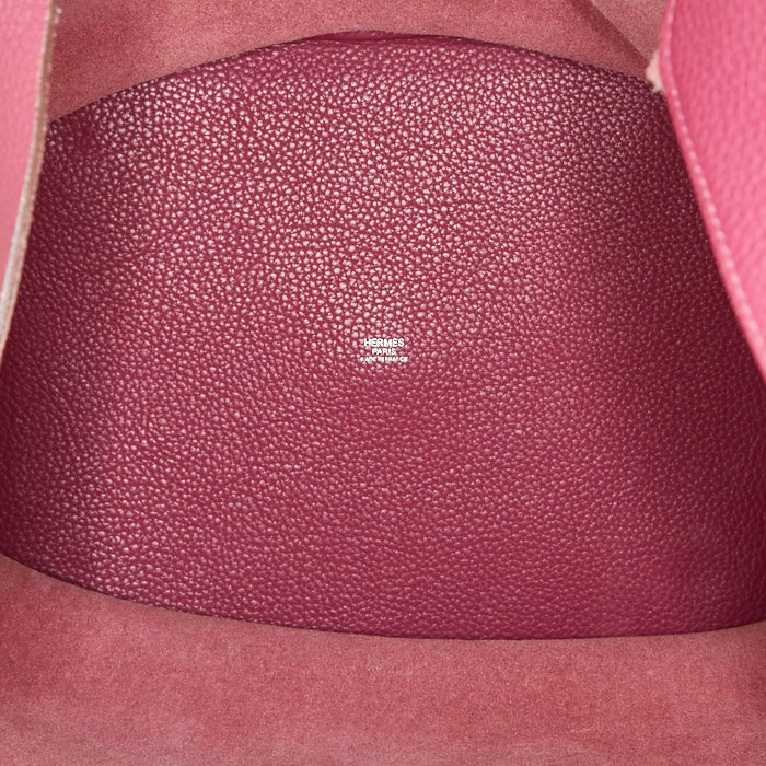 Sac à main Hermes Picotin en cuir taurillon clémence rose-framboise - Detail D2