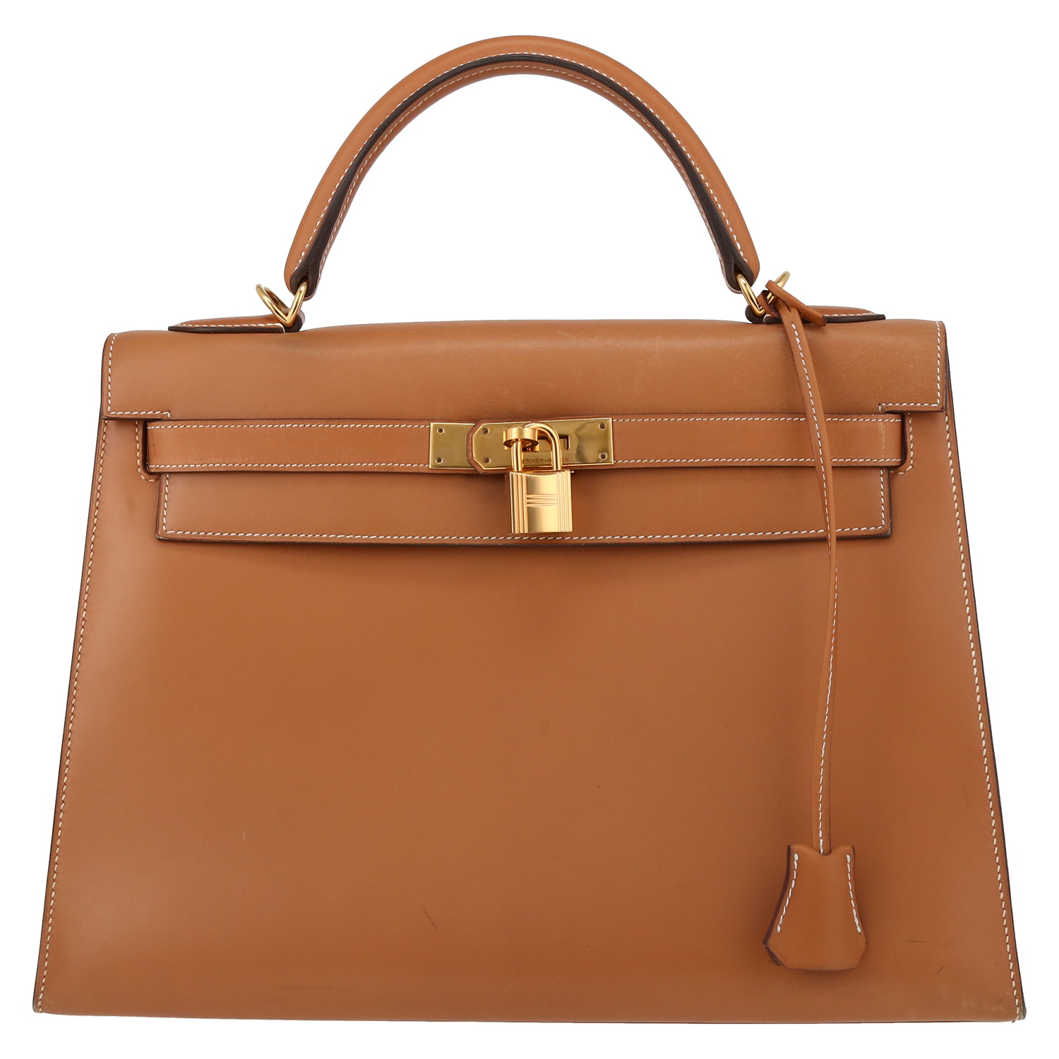 Hermès  Kelly 32 cm handbag  in gold natural leather - Detail D2