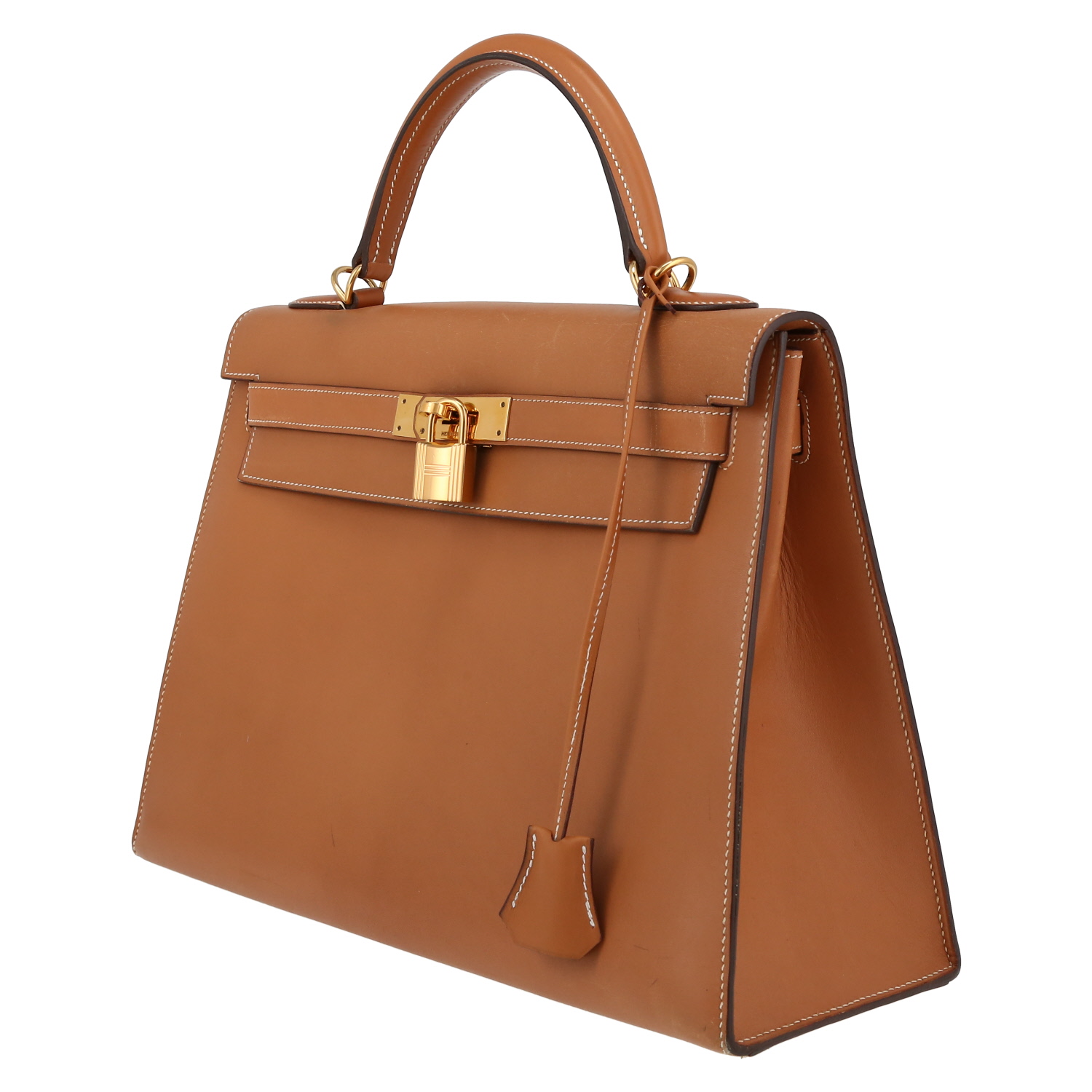 Hermès  Kelly 32 cm handbag  in gold natural leather - Detail D3