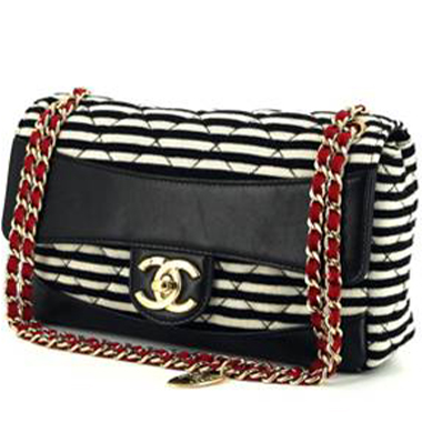 Bolso de mano Chanel Timeless en lona bicolor negra y blanca y cuero acolchado negro