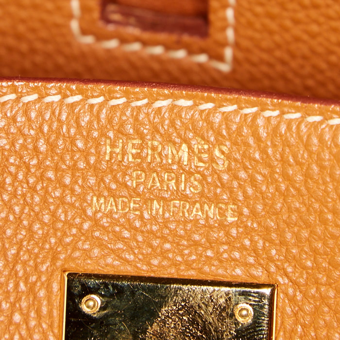 Hermes Haut à Courroies handbag in gold togo leather - Detail D3