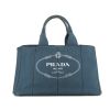 Prada Jacquard shopping bag in blue canvas - 360 thumbnail