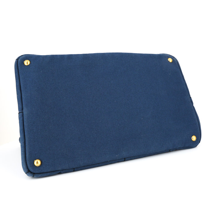 【送料&関税込】Prada Dark Blue Canvas Shopping Bag Prada Leather shopping bag featuring cut-out detailing | The