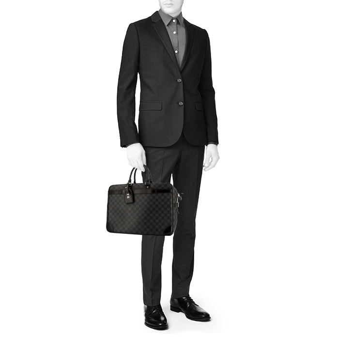 Porte-documents Louis Vuitton Porte documents Voyage en toile damier noire et cuir noir - Detail D1