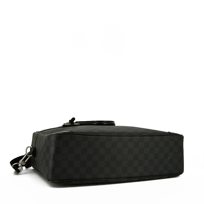 Borsa portadocumenti Louis Vuitton Porte documents Voyage in tela a scacchi nera e pelle nera - Detail D5