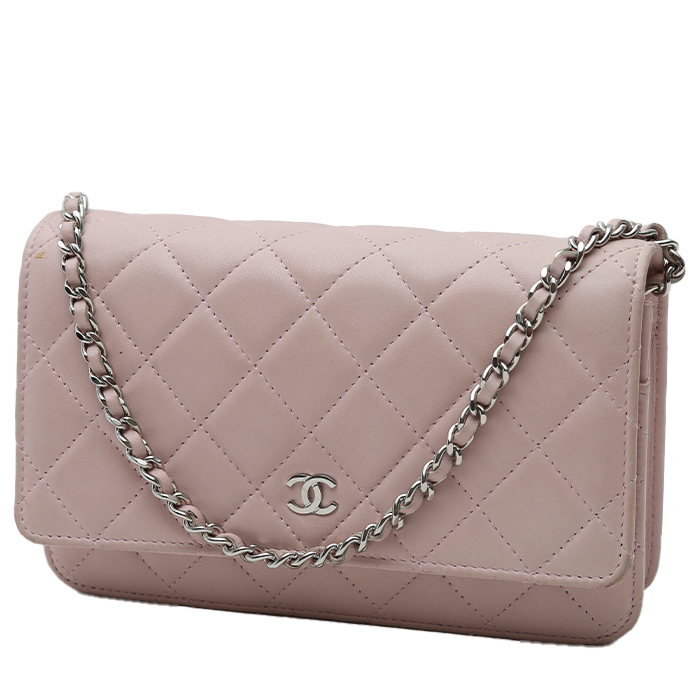 Chanel Mini Square Wallet on Chain with Gem Chains Lambskin Light Grey