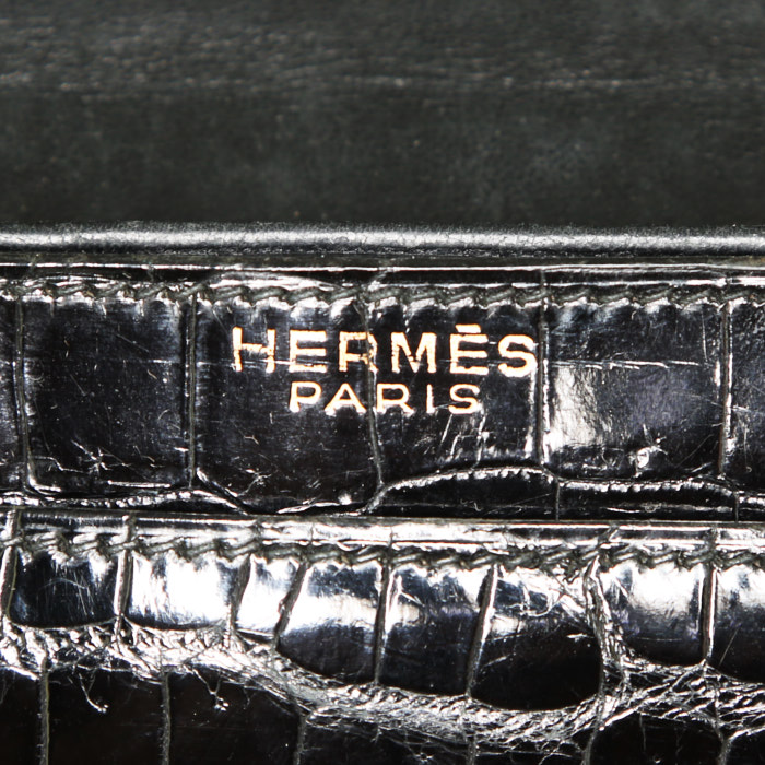 Bolso de mano Hermès  Vintage en cocodrilo negro - Detail D3