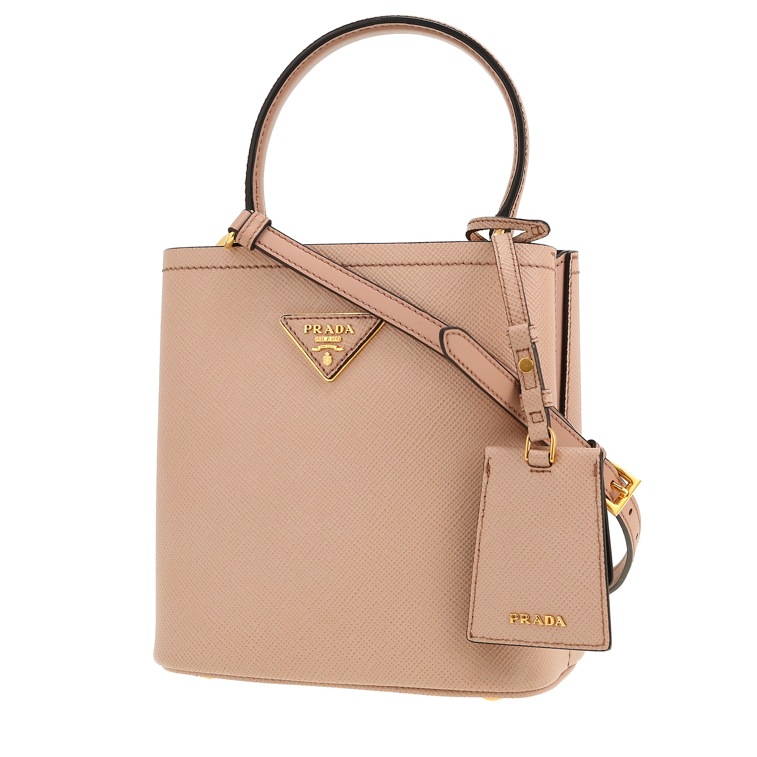 Borsa a tracolla Prada  Panier modello piccolo  in pelle saffiano rosa polvere