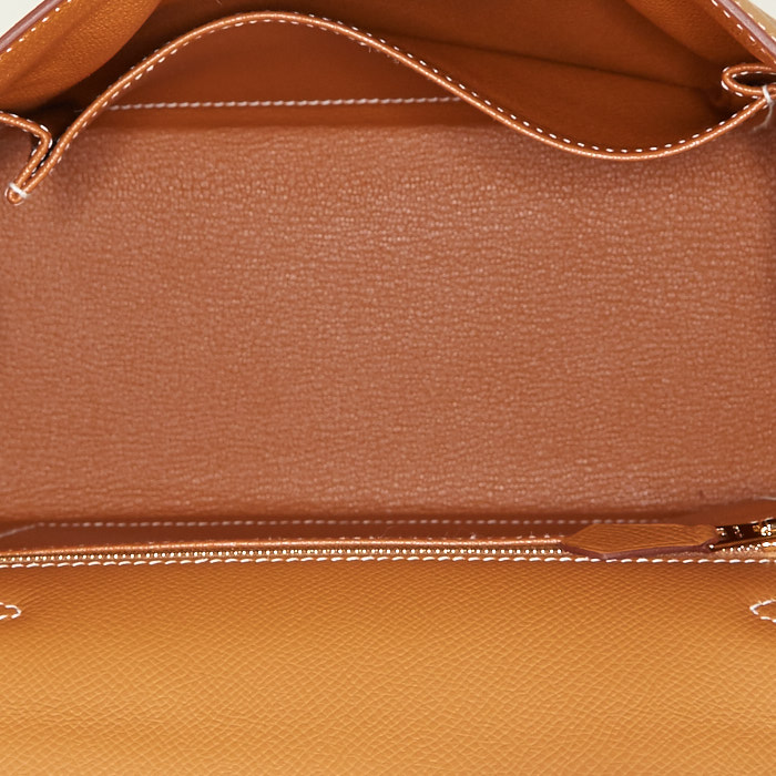 Bolso de mano Hermes Kelly 25 cm en cuero epsom color oro - Detail D3
