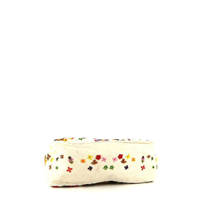 Bolso de mano Fendi Baguette en lona de lino blanca y piel de pitón amarilla - Detail D4