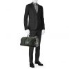 Sac de voyage Louis Vuitton Keepall 55 cm en toile damier enduite grise et cuir noir - Detail D1 thumbnail