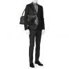 Borsa da viaggio Louis Vuitton Keepall 55 cm in tela cerata con motivo a scacchi grigio e pelle nera - Detail D2 thumbnail