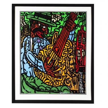Robert Combas, "Les Musiciens", lithographie en couleurs sur papier, signée, numérotée, datée et encadrée, de 2008