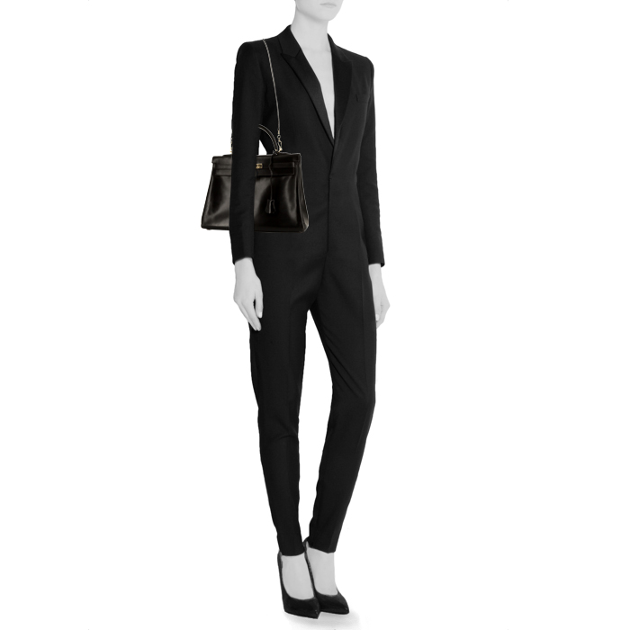 Bolso de mano Hermes Kelly 35 cm en cuero box negro - Detail D2