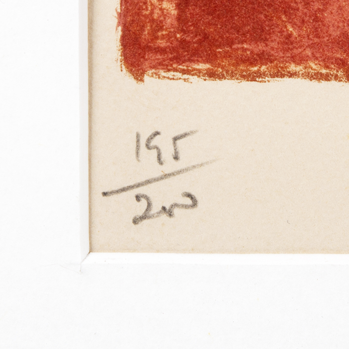 Serge Poliakoff, "Composition rouge, jaune et bleue", lithographie en couleurs sur papier, signée, numérotée et encadrée, de 1957