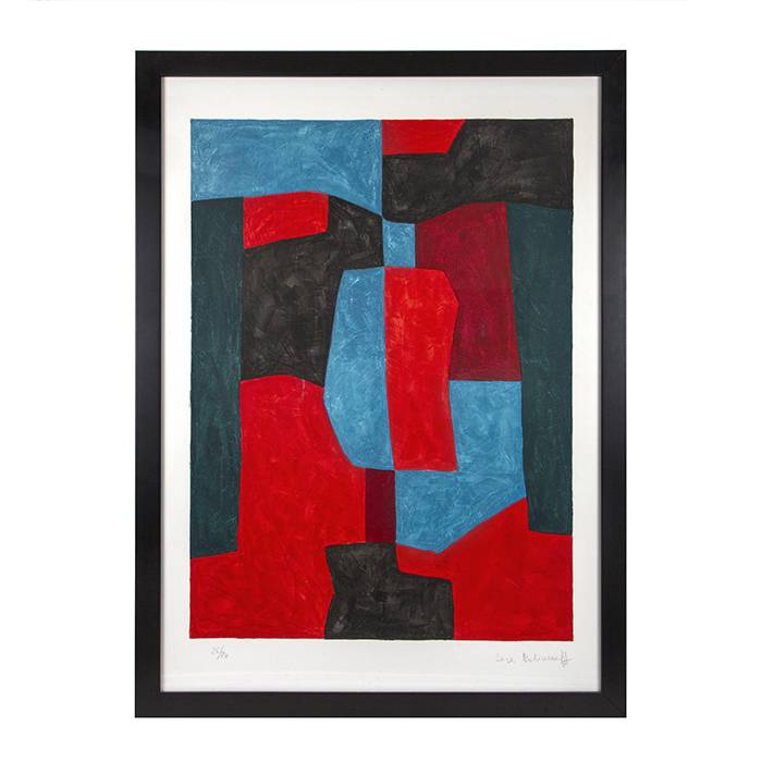 Serge Poliakoff, "Composition rouge, verte et bleue", lithograph in colors on paper, signed, numbered and framed, of 1969 - 00pp