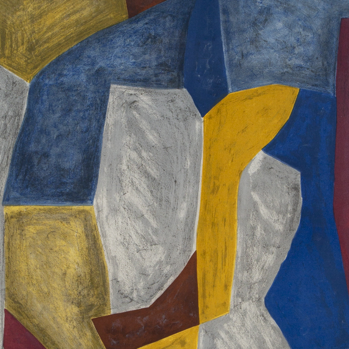Serge Poliakoff, "Composition Carmin, jaune, grise et bleue", lithograph in colors on paper, signed, annotated and framed, of 1959 - Detail D1