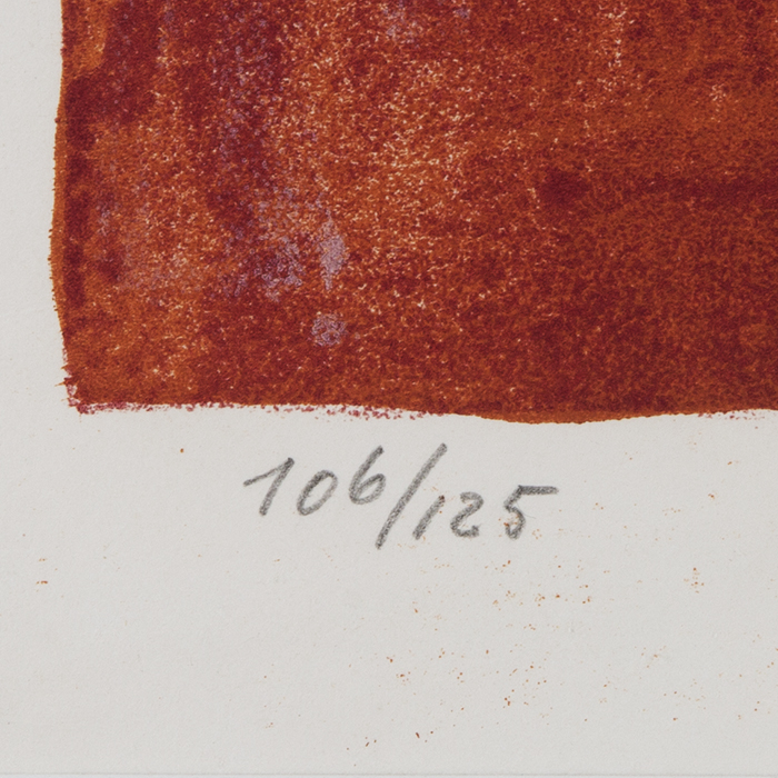 Serge Poliakoff, "Composition rouge, carmin et jaune", lithographie en couleurs sur papier, signée, numérotée et encadrée, de 1958