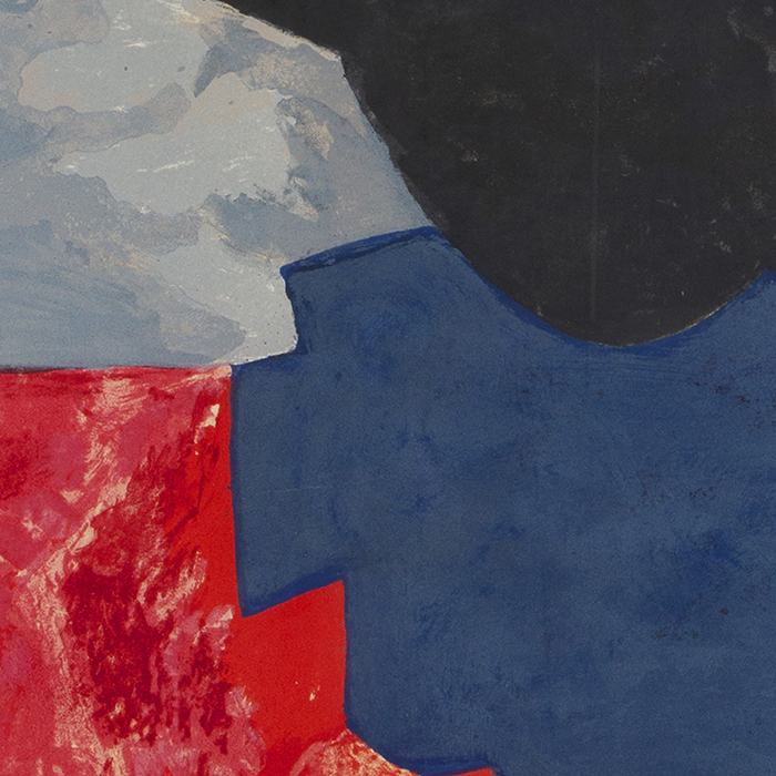 Serge Poliakoff, "Composition rouge, grise et noire", lithographie en couleurs sur papier, édition limitée, signée et encadrée, de 1960 - Detail D1