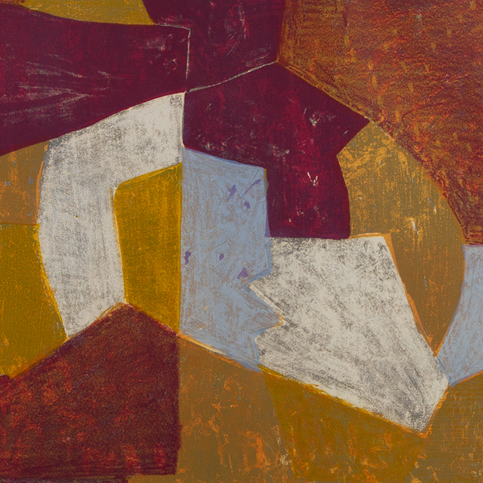 Serge Poliakoff, "Composition carmin, brune, jaune et grise", lithograph in colors on paper, signed, annotated and framed, of 1956 - Detail D1