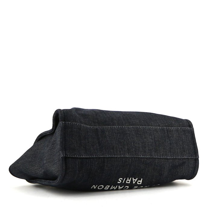 Sac cabas Chanel  Deauville en toile bleu-marine - Detail D5