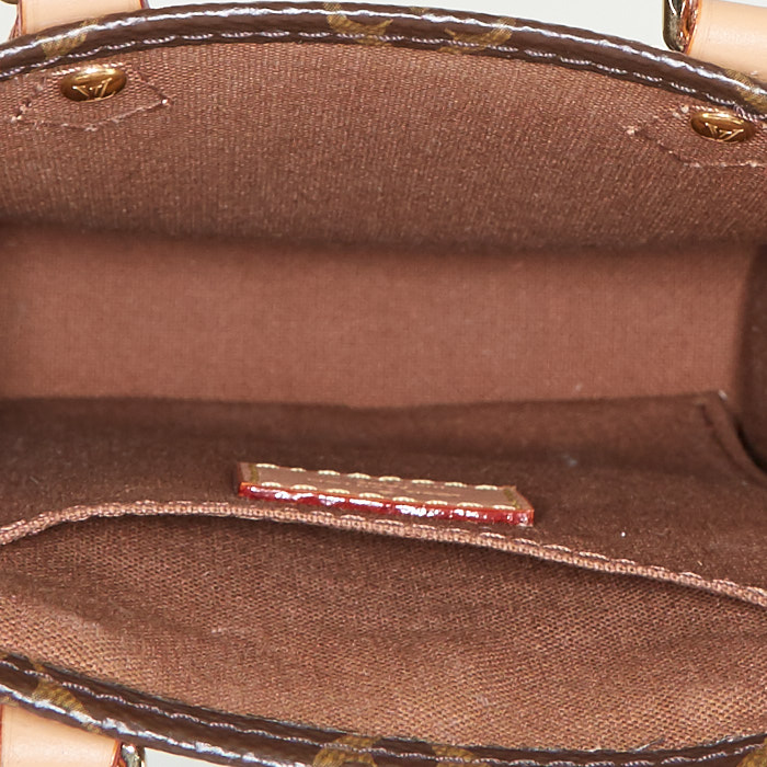 Bolso bandolera Louis Vuitton Sac Plat modelo pequeño en lona Monogram revestida marrón y cuero natural - Detail D3