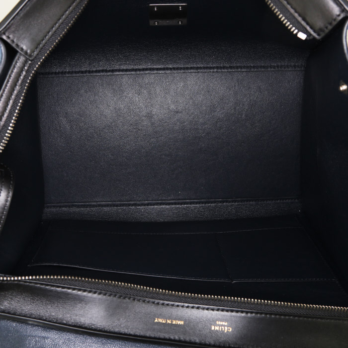 Bolso de mano Celine Trapeze modelo mediano  en cuero negro y beige y ante azul - Detail D3