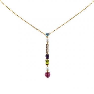 Collana mobile Bulgari Allegra in oro giallo,  diamanti e pietre colorate e perle bianche