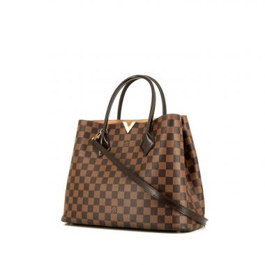Shopping bag Louis Vuitton Kensington in tela a scacchi marrone e pelle marrone