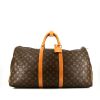 Borsa da viaggio Louis Vuitton Keepall 55 cm in tela monogram marrone e pelle naturale - 360 thumbnail