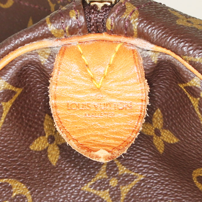 Bolsa de viaje Louis Vuitton Keepall 55 cm en lona Monogram marrón y cuero natural - Detail D3