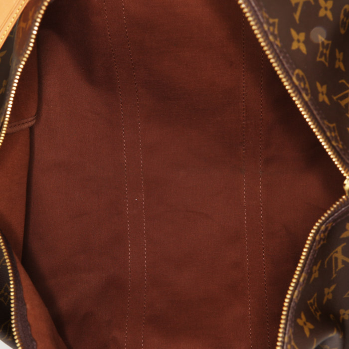 Bolsa de viaje Louis Vuitton Keepall 50 cm en lona Monogram marrón y cuero natural - Detail D2