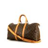 Borsa da viaggio Louis Vuitton Keepall 45 cm in tela monogram marrone e pelle naturale - 00pp thumbnail