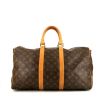 Bolsa de viaje Louis Vuitton Keepall 45 cm en lona Monogram marrón y cuero natural - 360 thumbnail