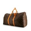 Borsa da viaggio Louis Vuitton Keepall 60 cm in tela monogram marrone e pelle naturale - 00pp thumbnail
