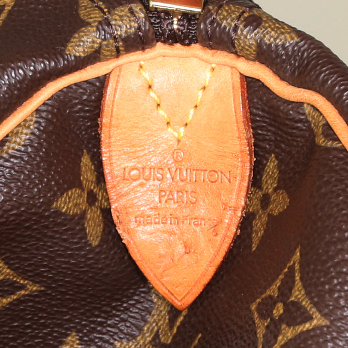 Sac de voyage Louis Vuitton Keepall 60 cm en toile monogram marron et cuir naturel - Detail D3