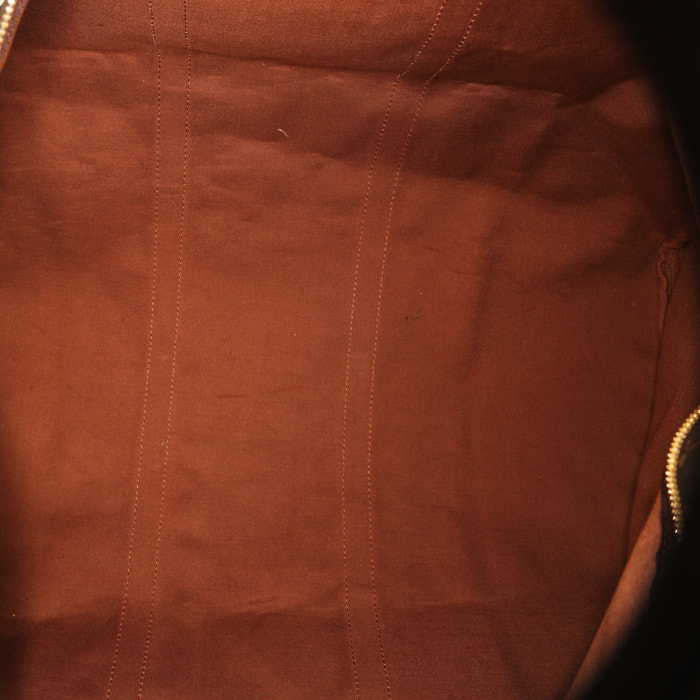 Borsa da viaggio Louis Vuitton Keepall 60 cm in tela monogram marrone e pelle naturale - Detail D2