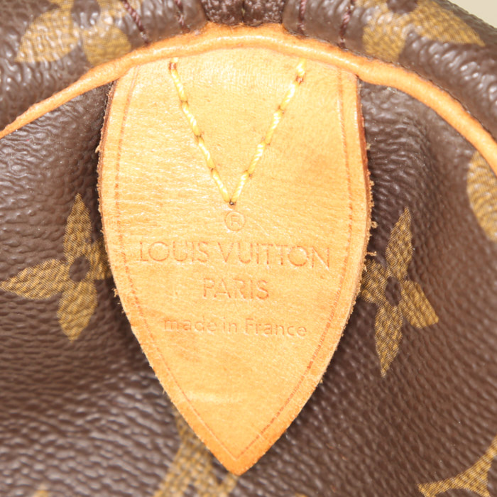 Bolsa de viaje Louis Vuitton Keepall 60 cm en lona Monogram marrón y cuero natural - Detail D3