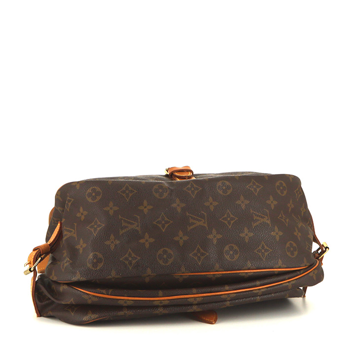 Louis Vuitton Saumur medium model shoulder bag in brown monogram canvas and natural leather - Detail D4
