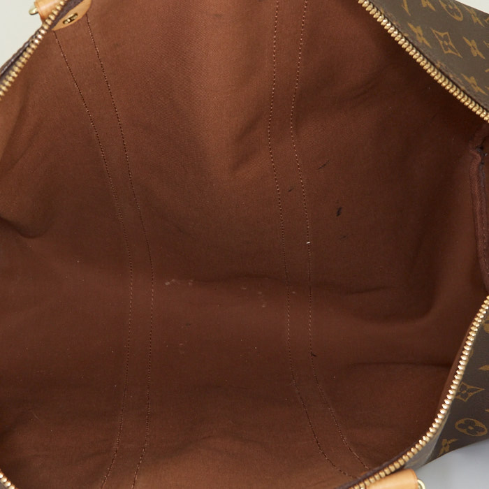 Sac de voyage Louis Vuitton Keepall 50 cm en toile monogram marron et cuir naturel - Detail D2