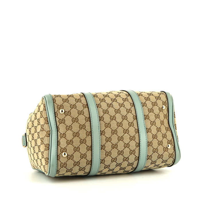 Gucci Hobbo shoulder bag in beige "sûpreme GG" canvas and blue leather - Detail D5